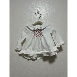 janie and jack LAYETTE Emboidery Dog Peter Pan Collar White Top Size 6-9 Months